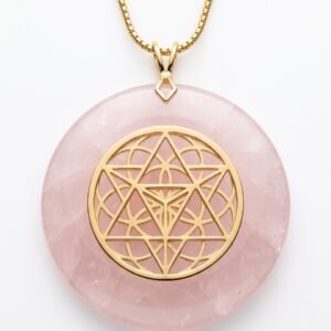rose quartz pendant with gold star tetrahedra and silver seed of life